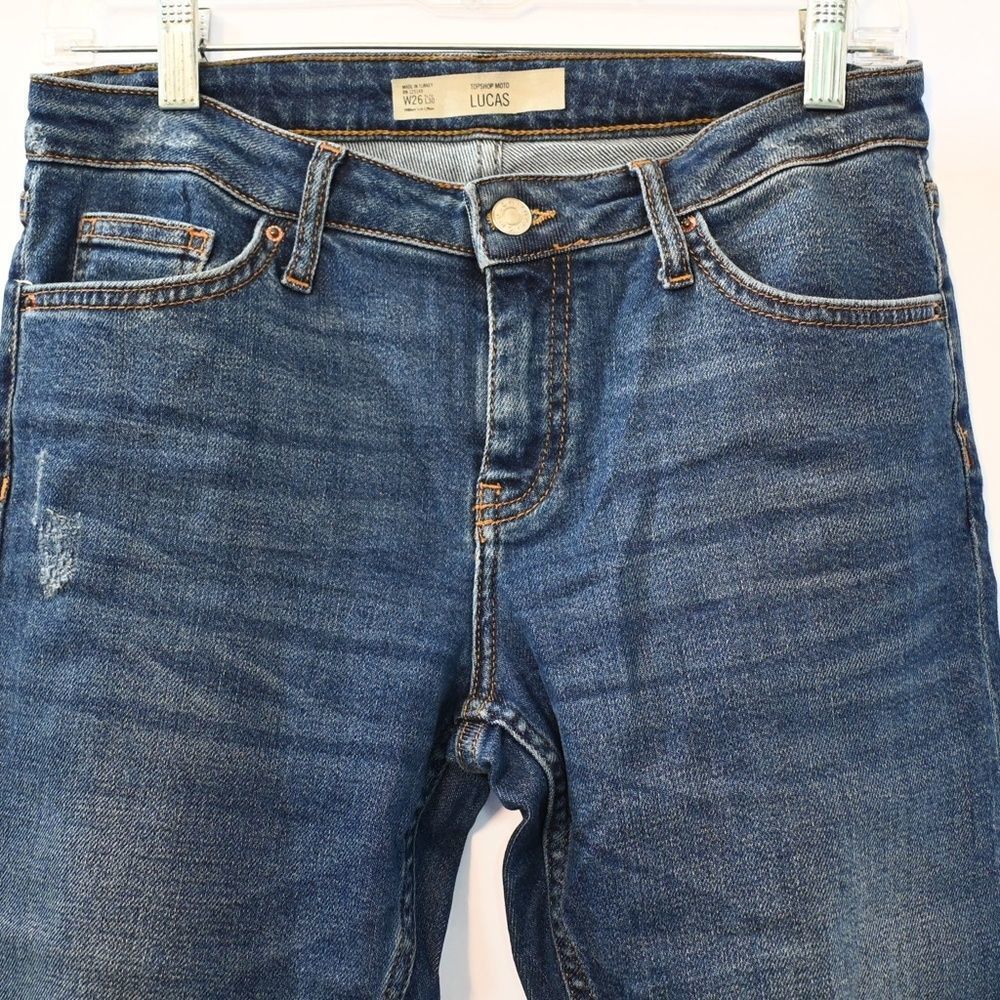 Topshop Distressed Lucas Jeans Size 26 Mid rise relaxed leg